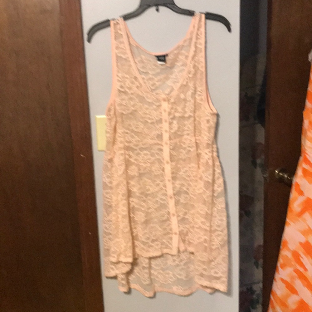 High-low pink lace top